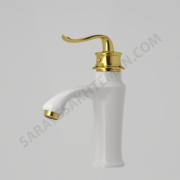 شیر روشویی دست شور مدل ابریشم ابرش سفید طلایی شیر روشویی دست شور مدل ابریشم ابرش سفید طلایی