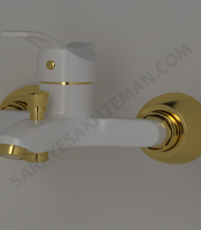شیرالات شیر دوش حمام مدل یاسمن برند ابرش شیری سفید طلایی براق