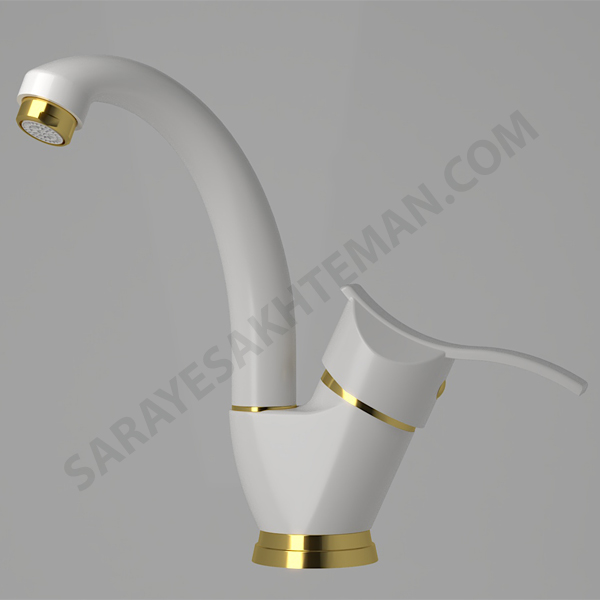 شیر روشویی علم یاسمن ابرش سفید طلایی شیرالات شیر دست شور روشویی علم متحرک ریخته گری مدل یاسمن برند ابرش شیری سفید طلایی براق