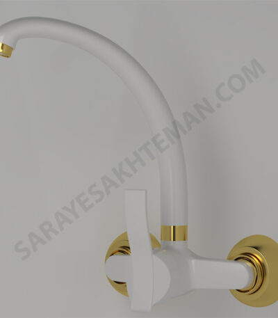شیرالات شیر ظرفشویی سینک دیواری مخلوط علم متحرک ریخته گری مدل یاسمن برند ابرش شیری سفید طلایی براق