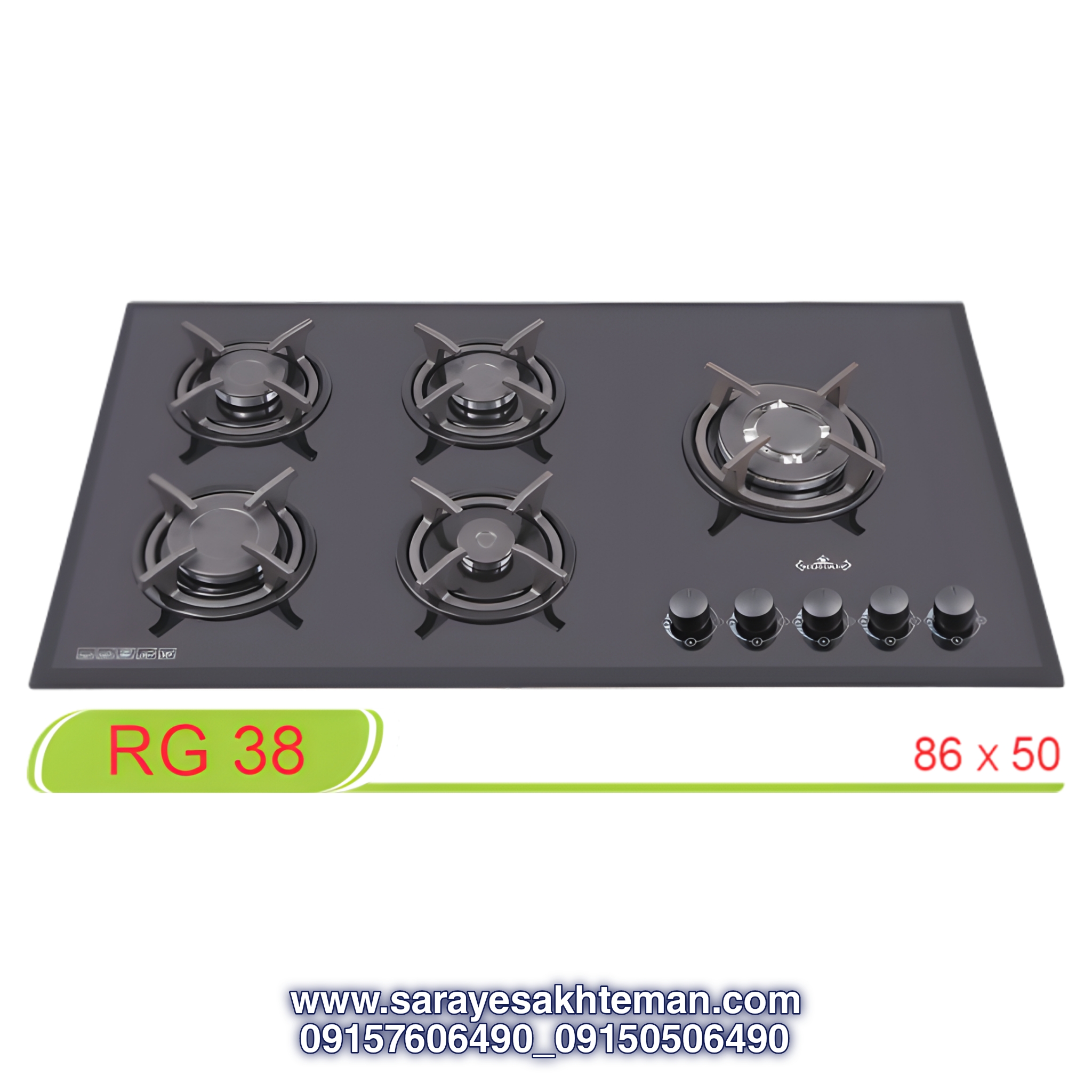 گاز شیشه ای رهام کد 38 اجاق گاز شیشه ای صفحه ای رومیزی roham رهام کد 38 مدل RG38