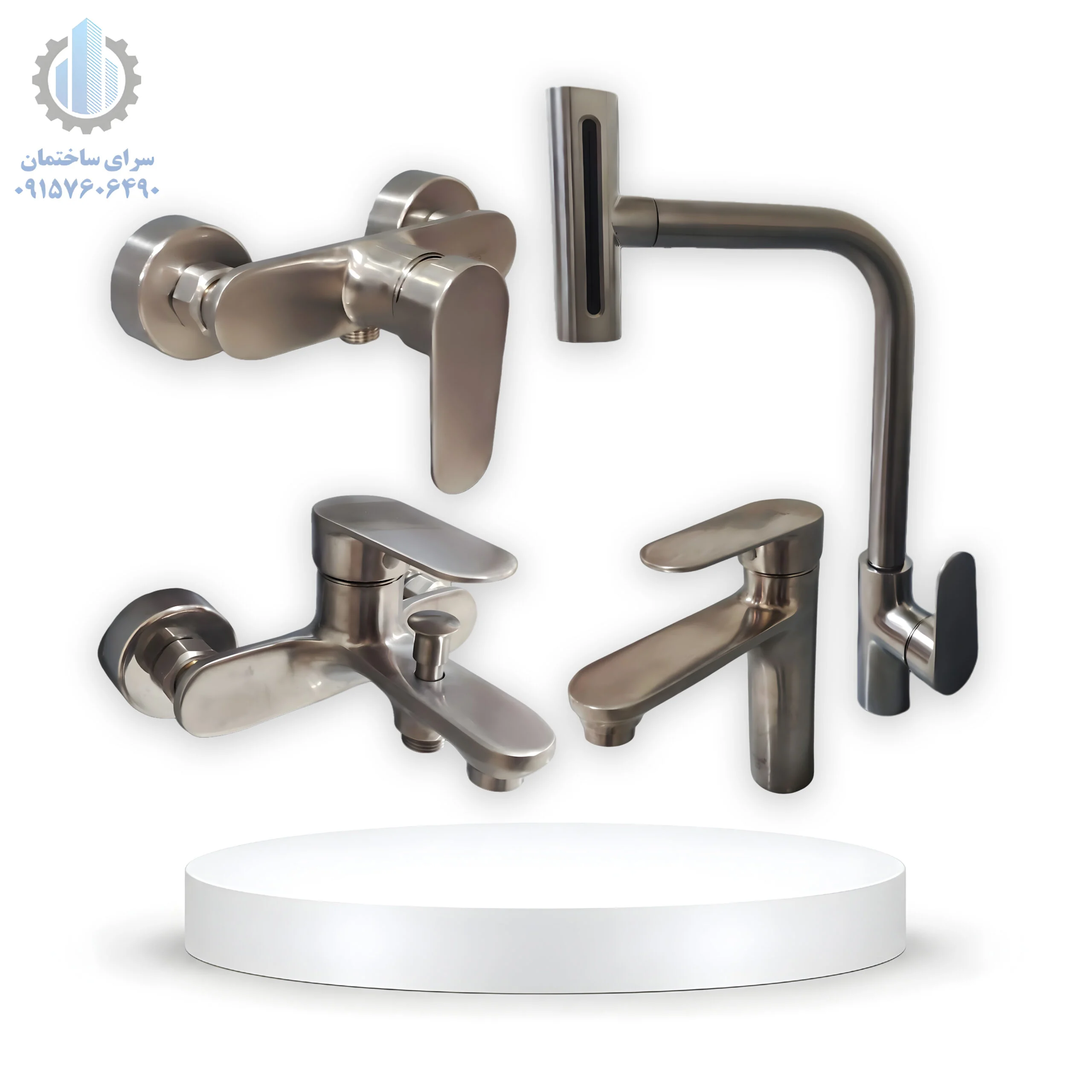 ست شیرآلات کلوین کروم مات شامل شیر روشویی، توالت، حمام و ظرفشویی